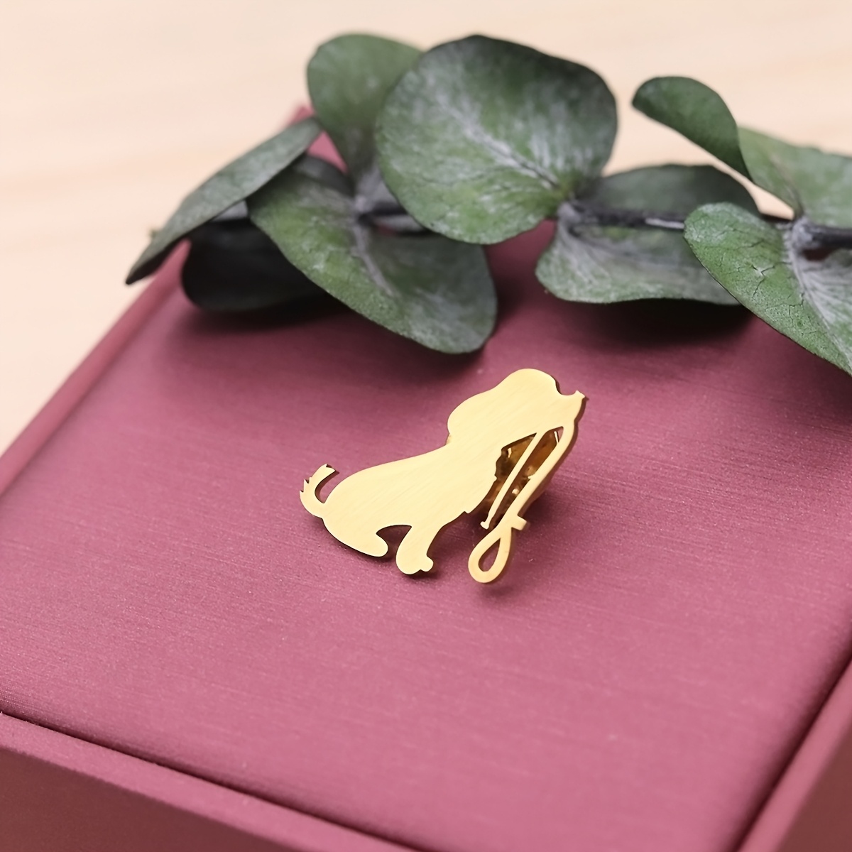 Bohemian Minimalist Sitting Dog Brooch Pin with Leash